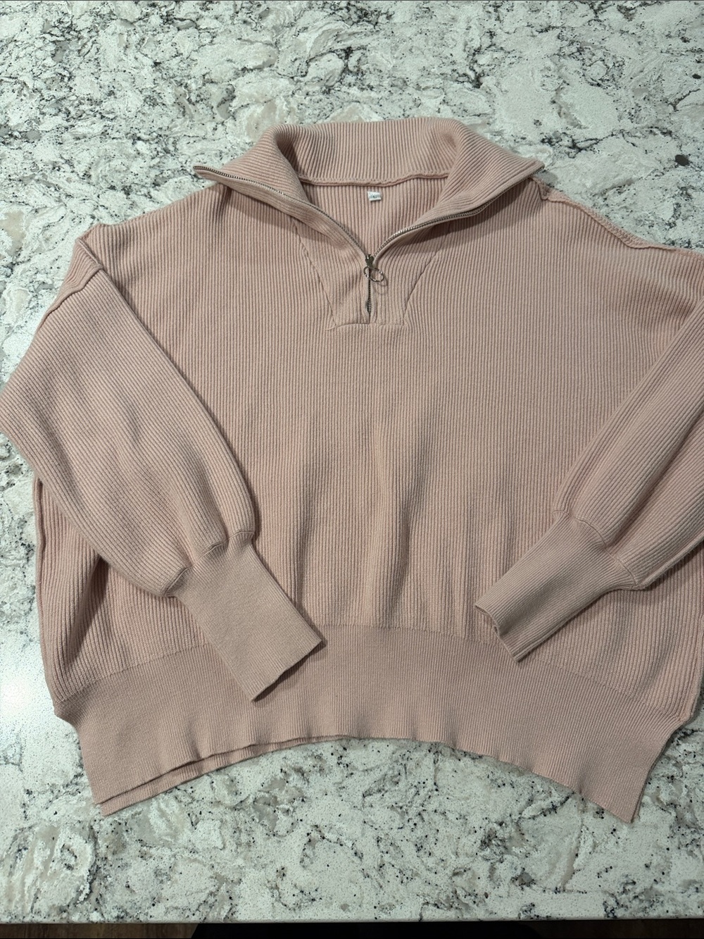 Amazon Women's Ribbed Half-Zip Sweater - Blush Pink